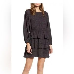 1.STATE Modern Speckle Ruffle Long Sleeve Minidress